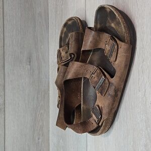 Birkenstock Women Milano Leather Sandals Flats shoes sz 37/6 Regular